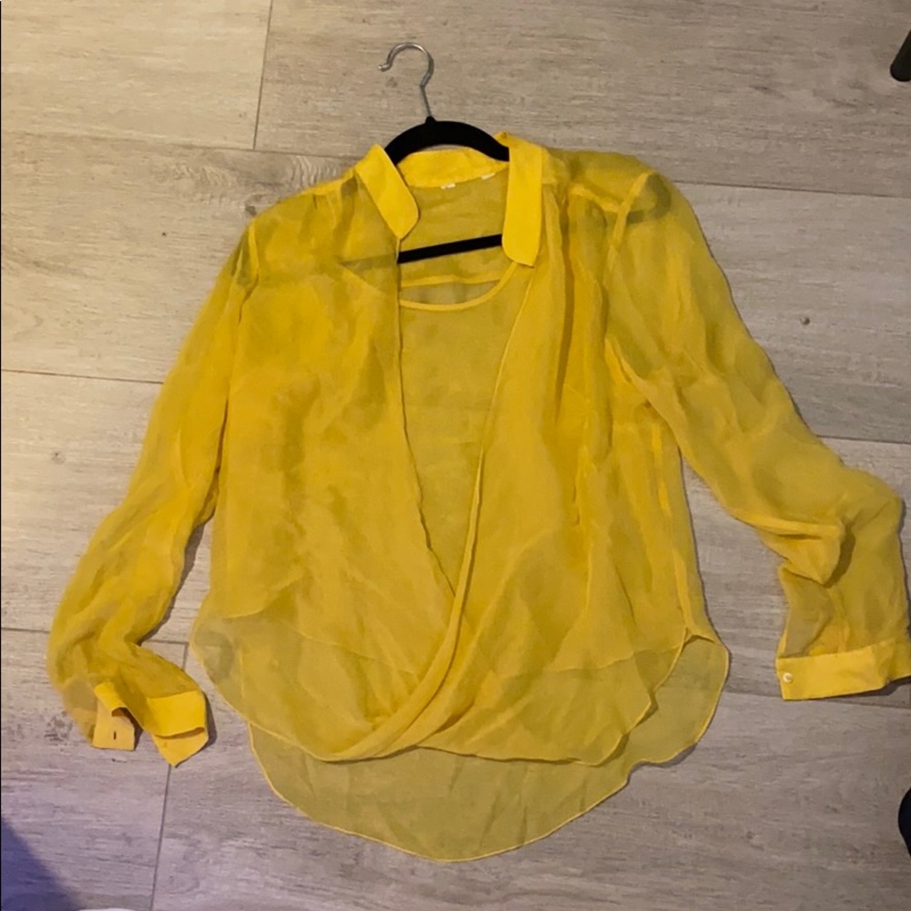 Yellow long sleeve silk blouse